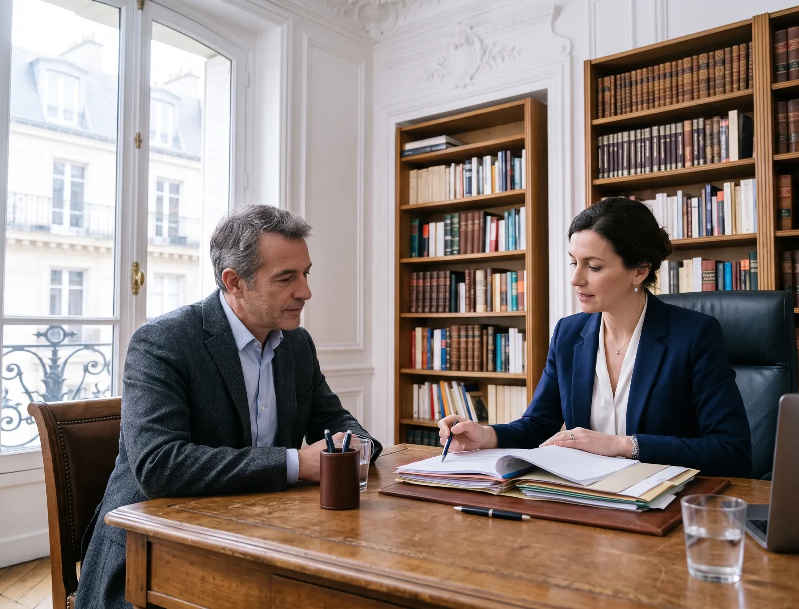 Avocate en rendez-vous avec un client dans son cabinet